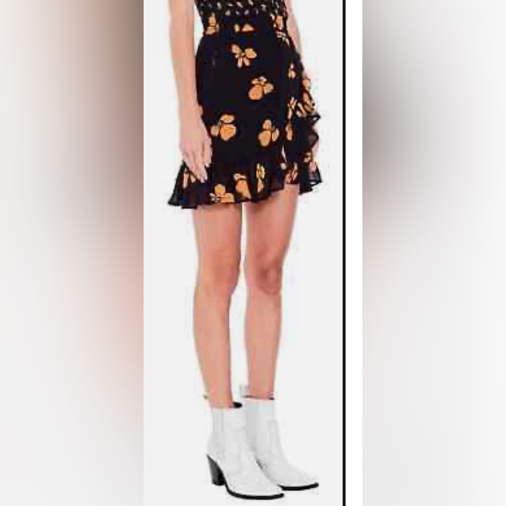 Ganni FAIRFAX FLORAL-PRINT GEORGETTE SKIRT IN BLACK Orange